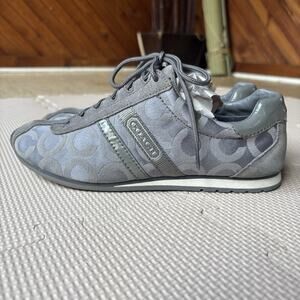 Coach Womens Kathleen Logo Gray Sneakers Canvas/Leather Lace-up Size 7